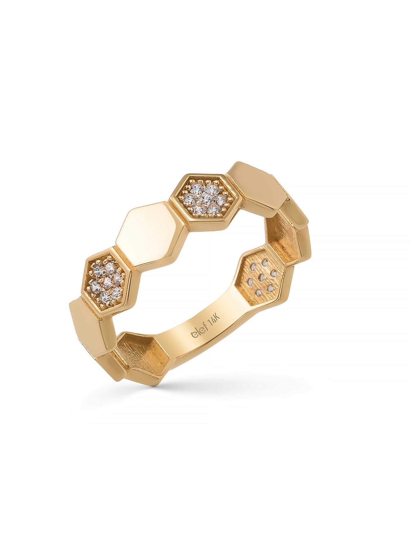 Petek Formlu Taşlı Modern 14K Altın Yüzük - Elef Kuyumculuk
