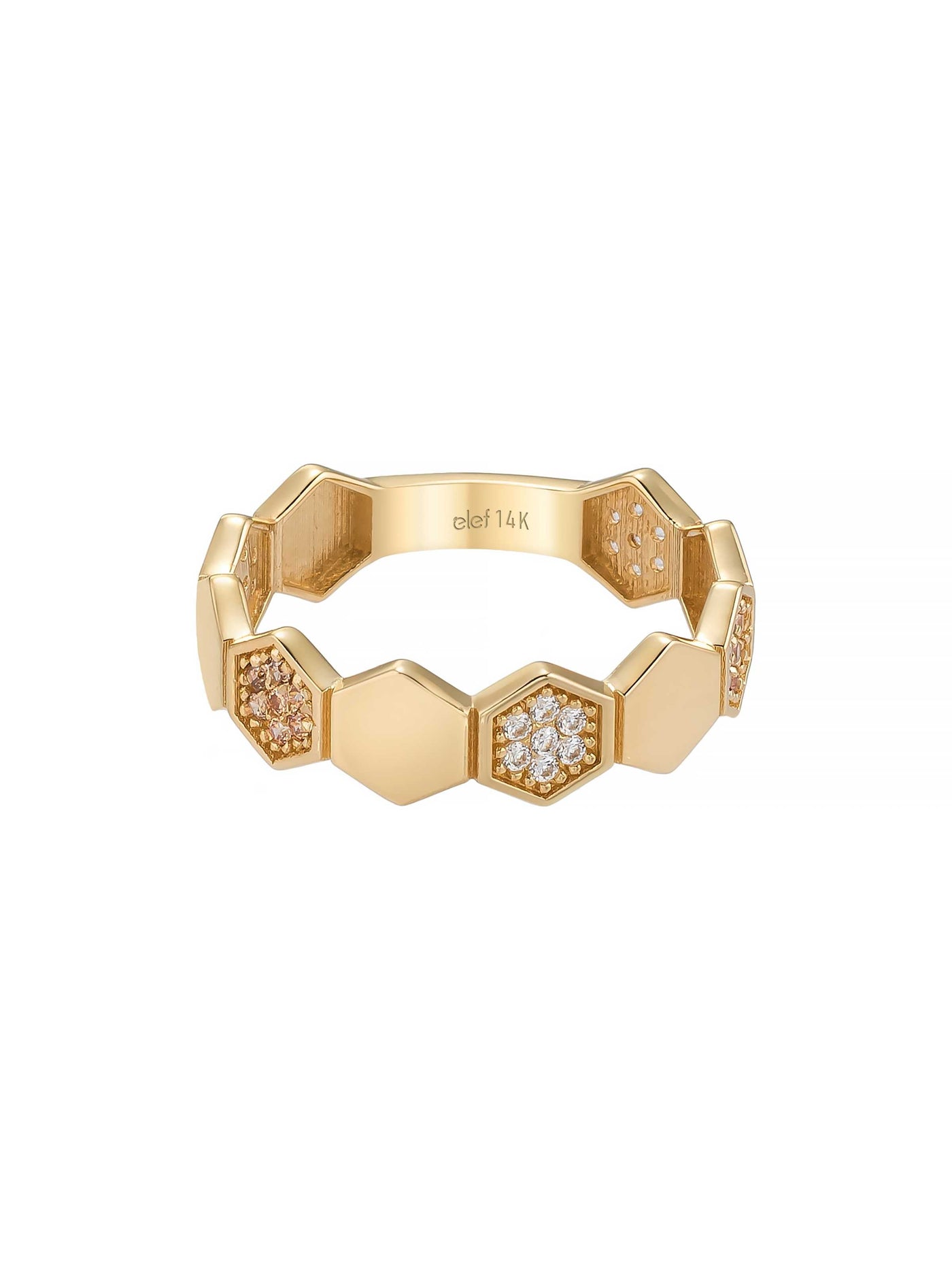 Petek Formlu Taşlı Modern 14K Altın Yüzük - Elef Kuyumculuk