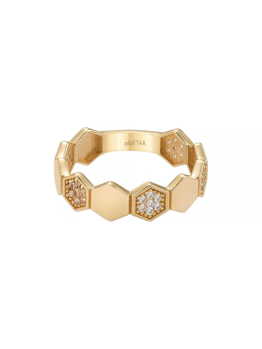 Petek Formlu Taşlı Modern 14K Altın Yüzük