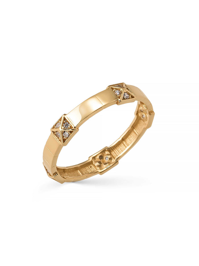 Piramid Taş Detaylı Modern 14K Altın Yüzük