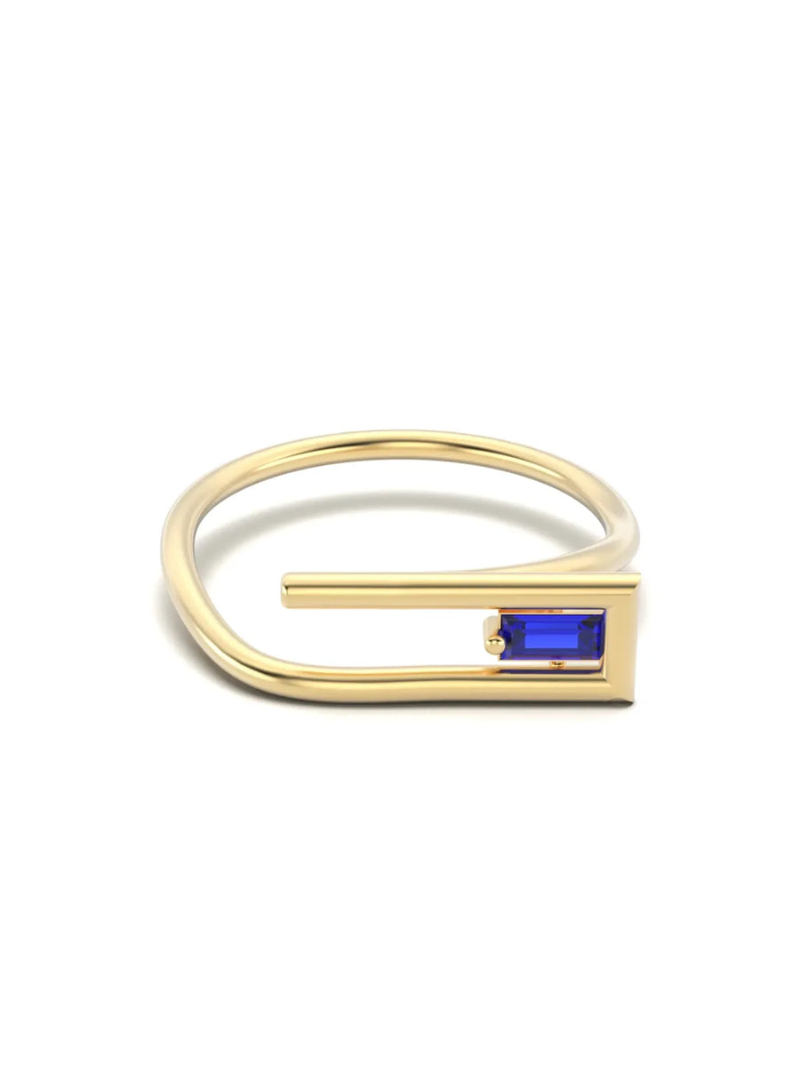 Safir Rengi Baget Taşlı Modern 14K Altın Yüzük