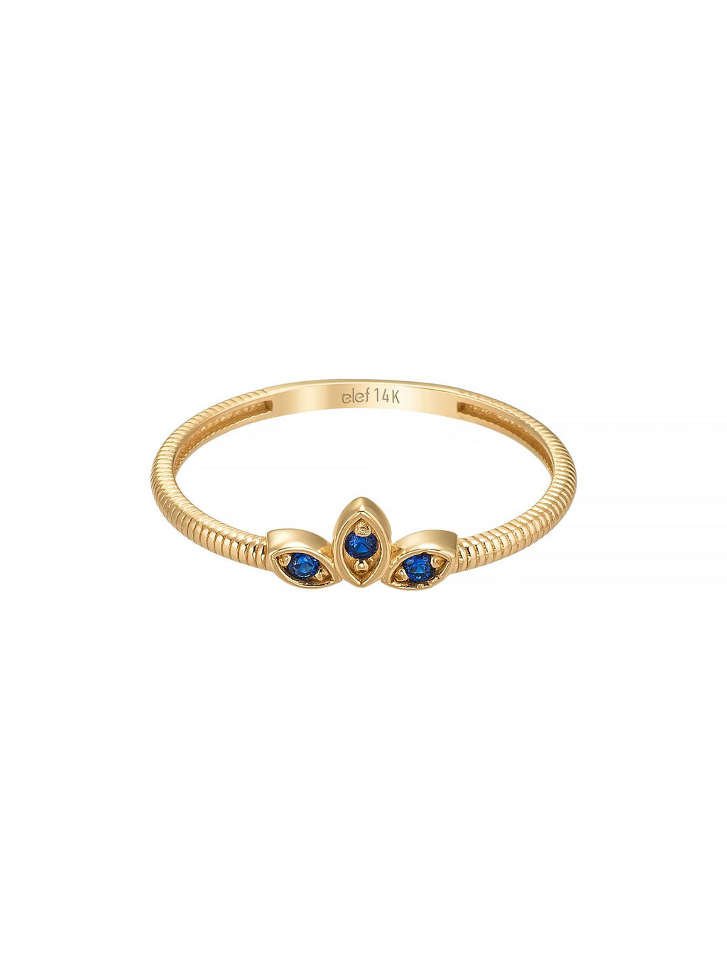 Safir Rengi Taşlı Lotus Motifli 14K Altın Yüzük - Elef Kuyumculuk