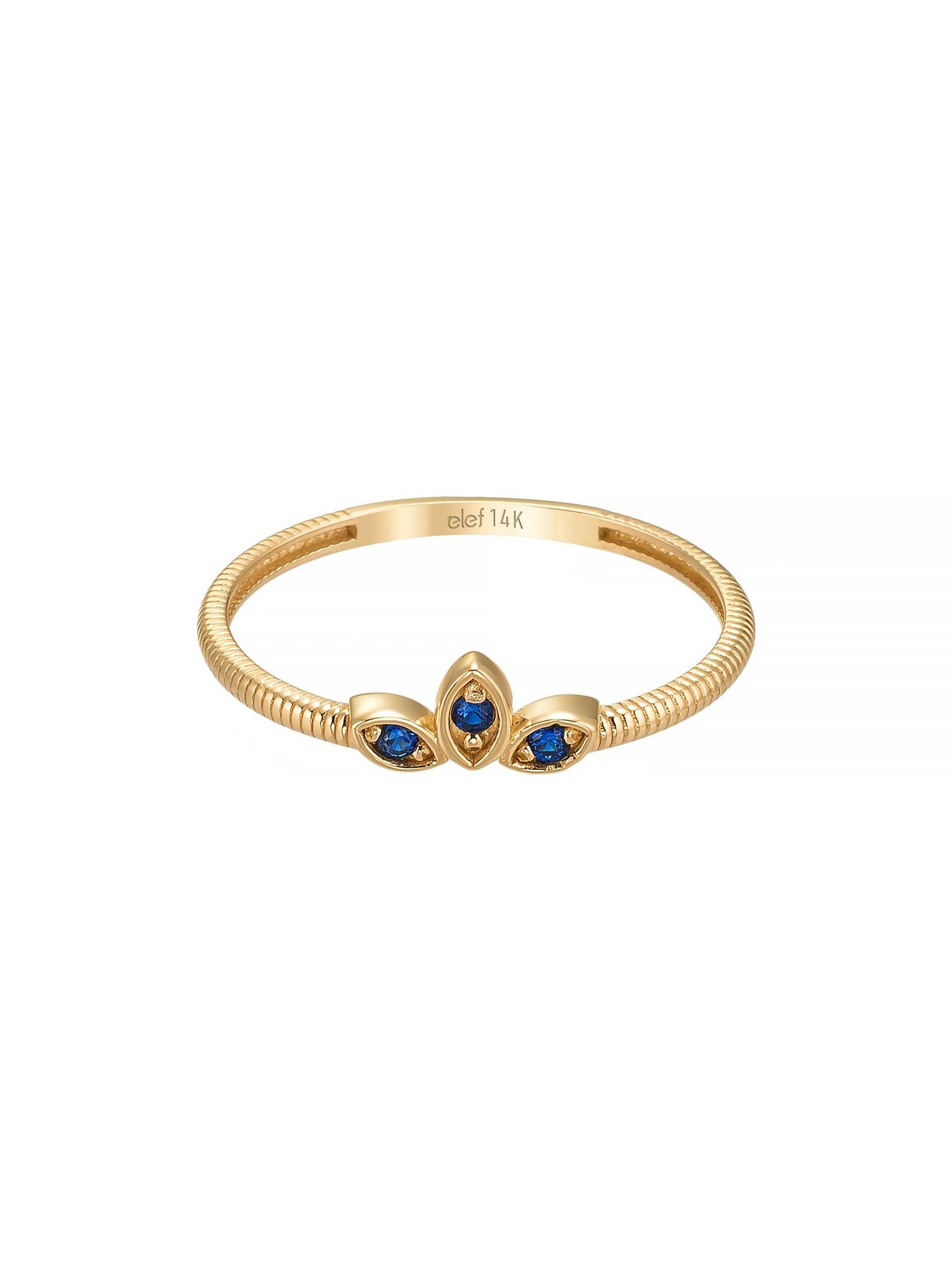 Safir Rengi Taşlı Lotus Motifli 14K Altın Yüzük - Elef Kuyumculuk