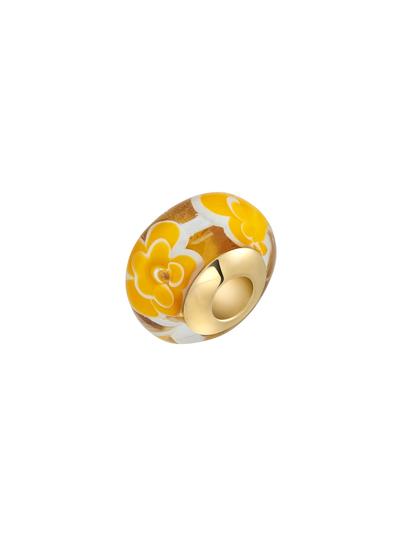 Sarı Çiçek Figürlü 14K Altın Murano Cam Charm - Elef Kuyumculuk