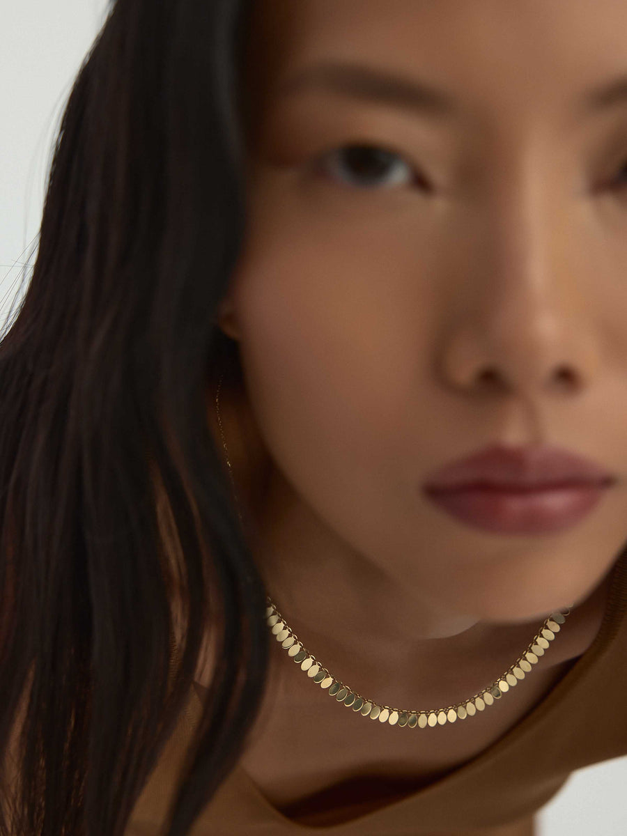 Sıralı Oval Formlu 14K Altın Kolye