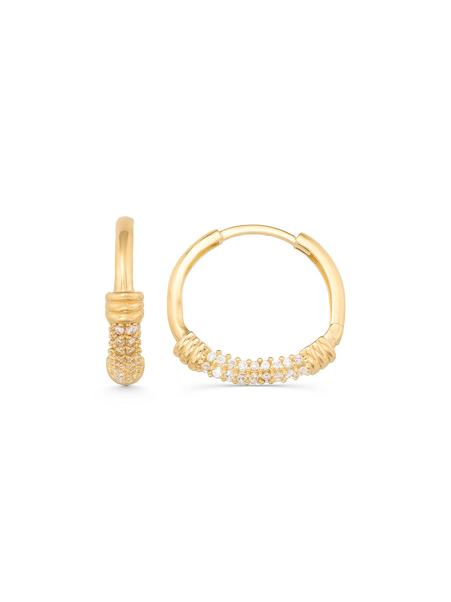 Sıralı Taşlı Halka 14K Altın Küpe