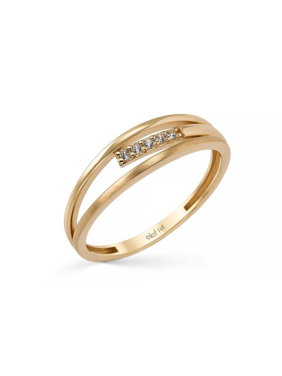 Sıralı Taşlı Modern 14K Altın Yüzük