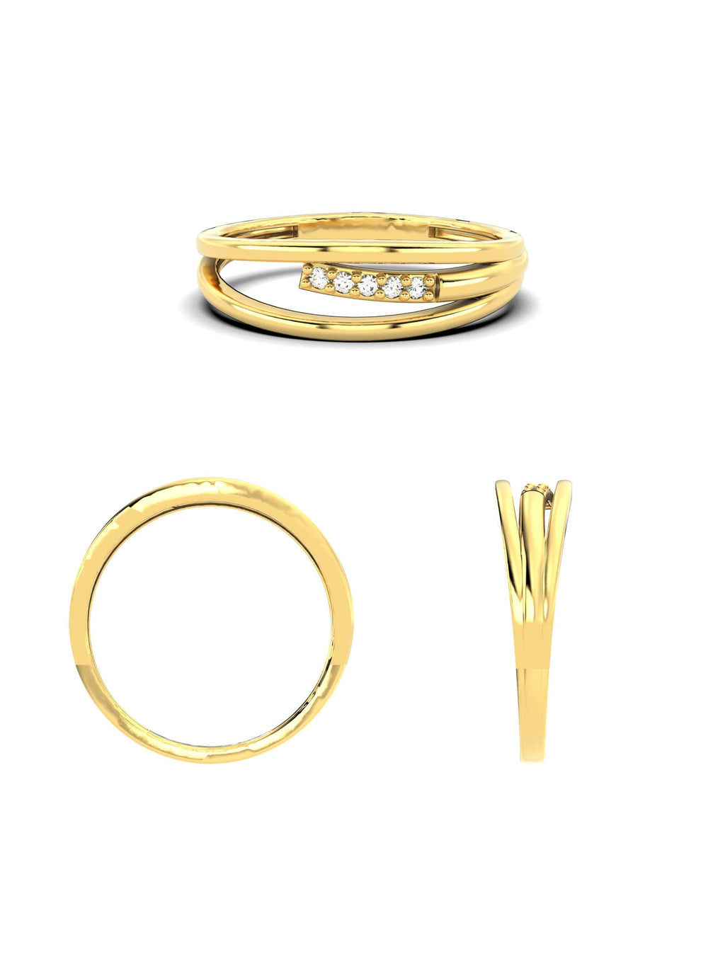 Sıralı Taşlı Modern 14K Altın Yüzük - Elef Kuyumculuk