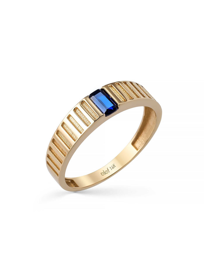 Siyah Baget Taşlı Modern 14K Altın Yüzük
