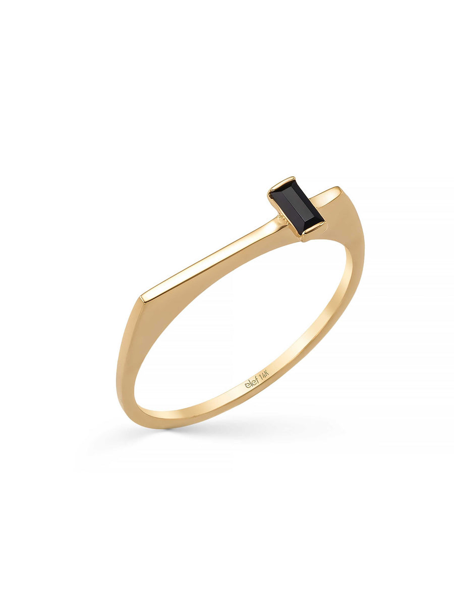 Siyah Baget Taşlı Modern 14K Altın Yüzük