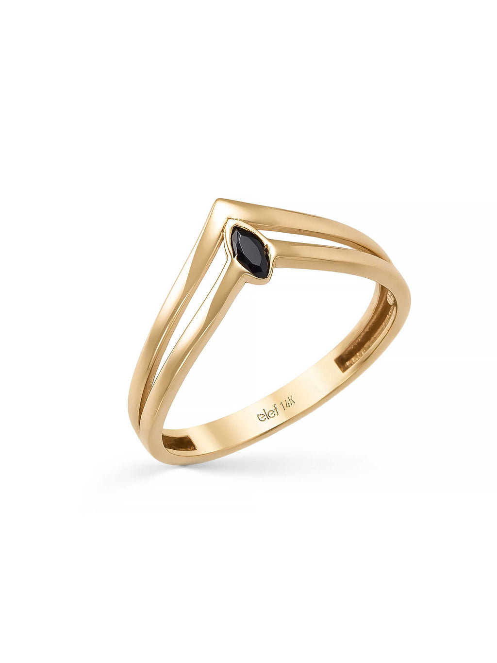 Siyah Marquise Taşlı Geometrik 14K Altın Yüzük - Elef Kuyumculuk