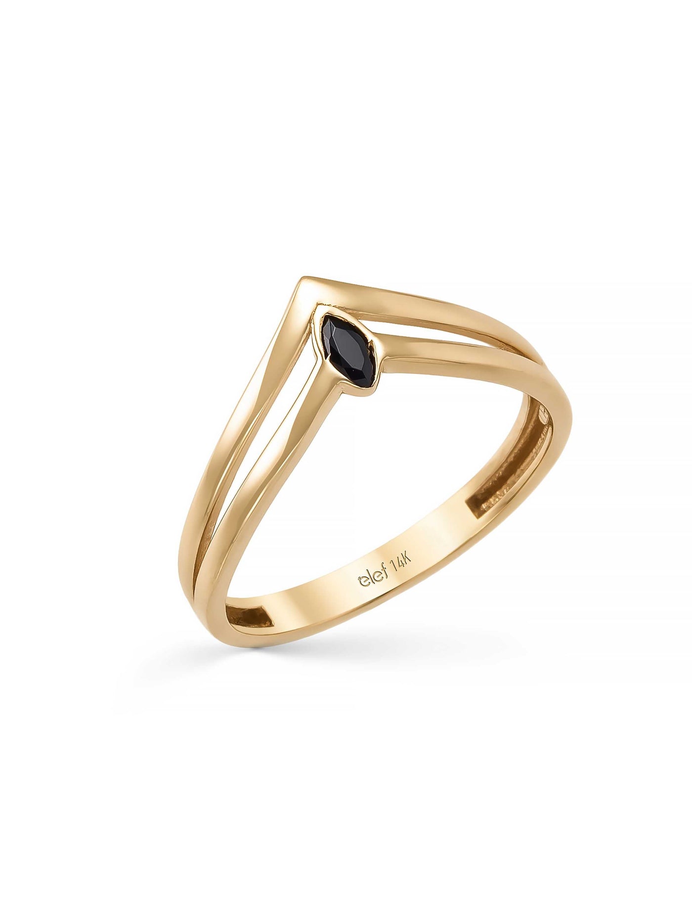 Siyah Marquise Taşlı Geometrik 14K Altın Yüzük - Elef Kuyumculuk