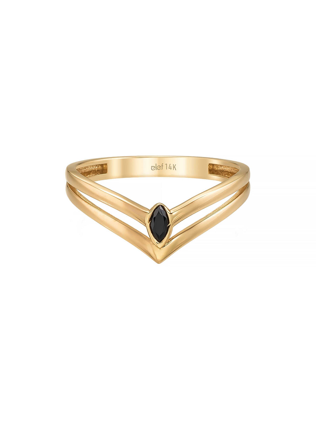 Siyah Marquise Taşlı Geometrik 14K Altın Yüzük - Elef Kuyumculuk