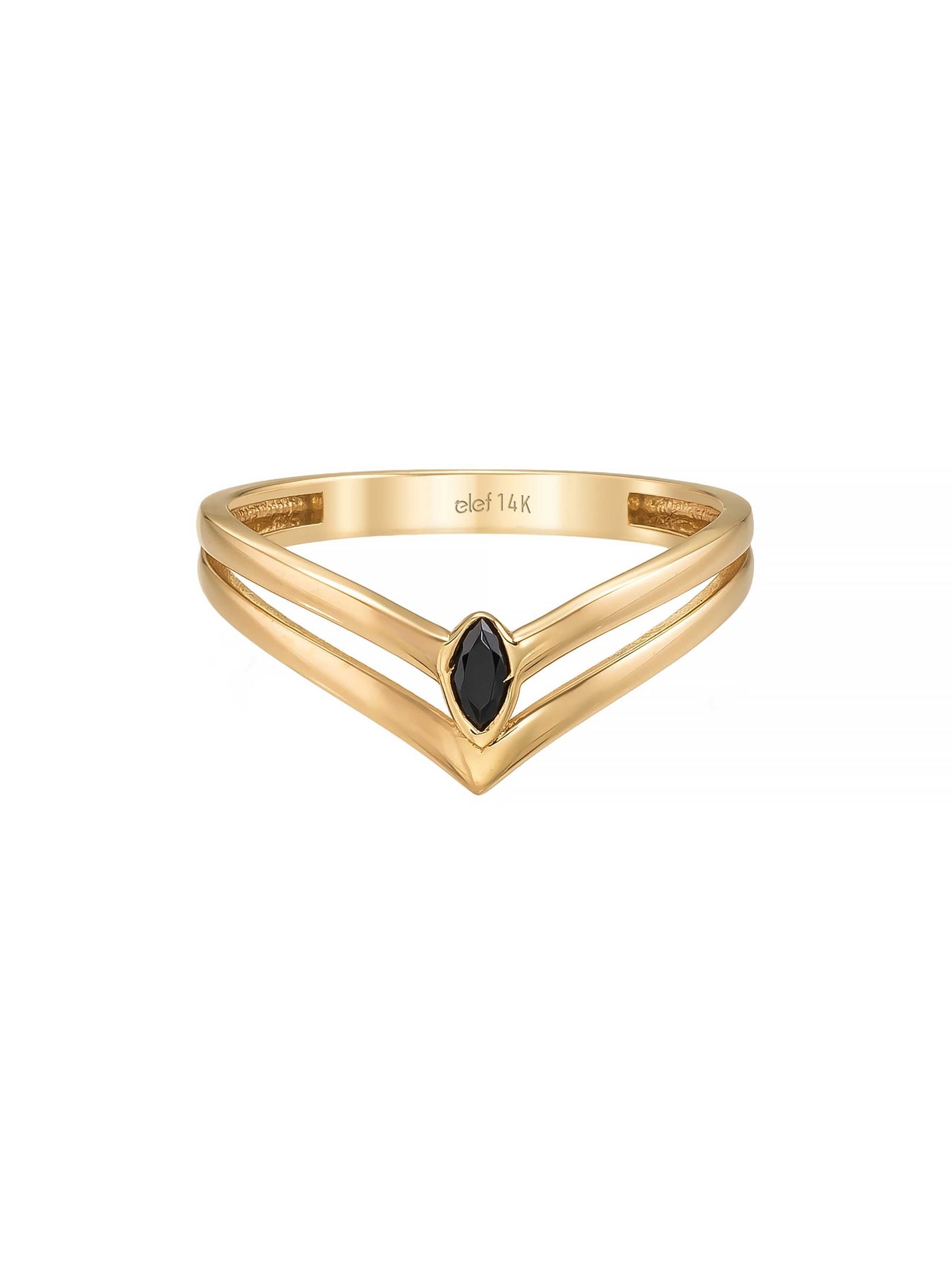 Siyah Marquise Taşlı Geometrik 14K Altın Yüzük - Elef Kuyumculuk