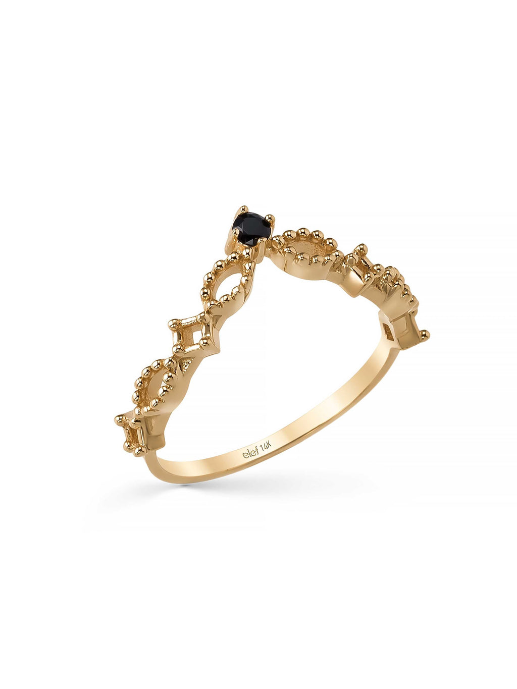 Taç Formlu Siyah Taşlı Vintage 14K Altın Yüzük - Elef Kuyumculuk