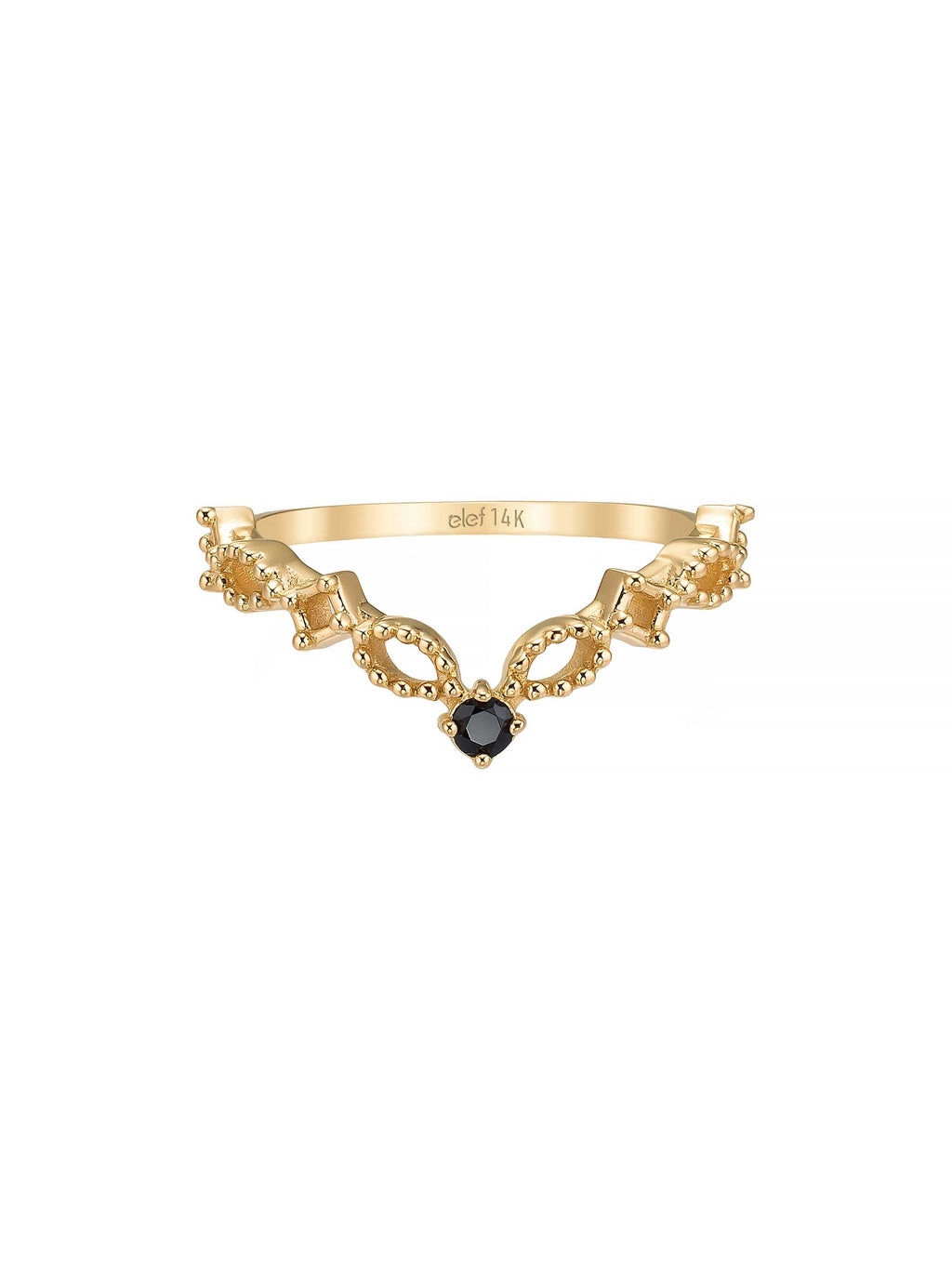 Taç Formlu Siyah Taşlı Vintage 14K Altın Yüzük - Elef Kuyumculuk