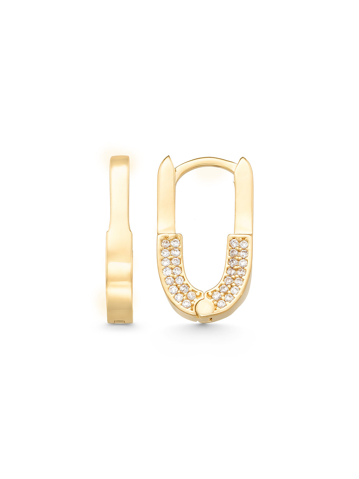 Taş Detaylı Oval 14K Altın Küpe - Elef Kuyumculuk