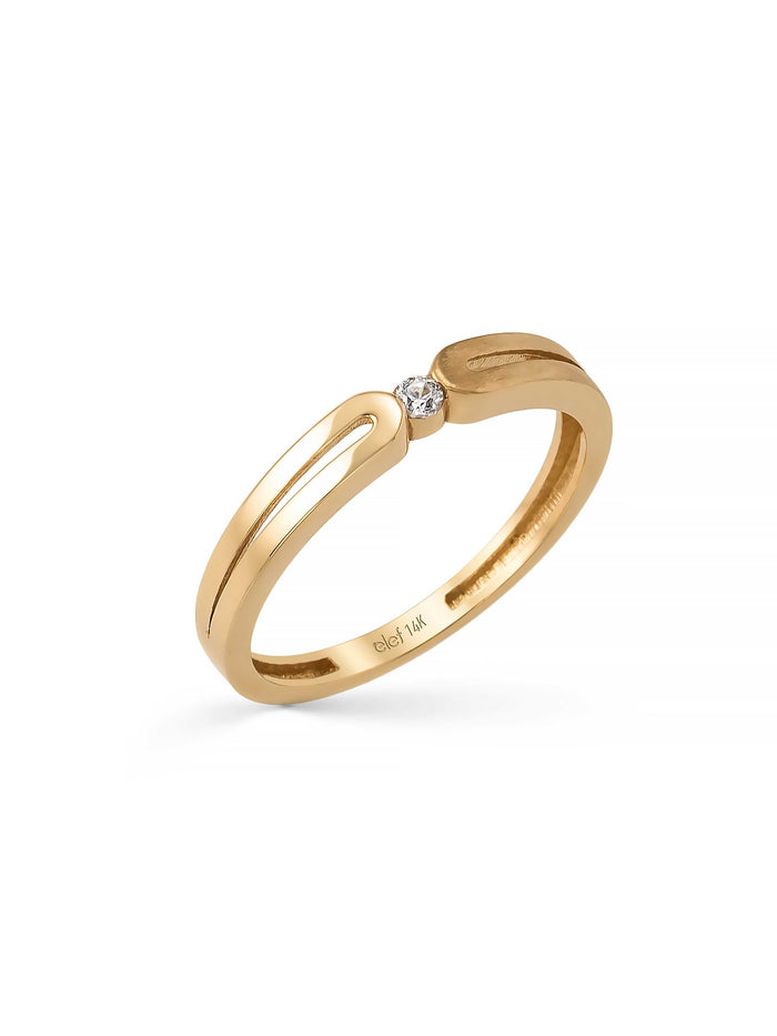 Tektaş Detaylı Modern 14K Altın Yüzük