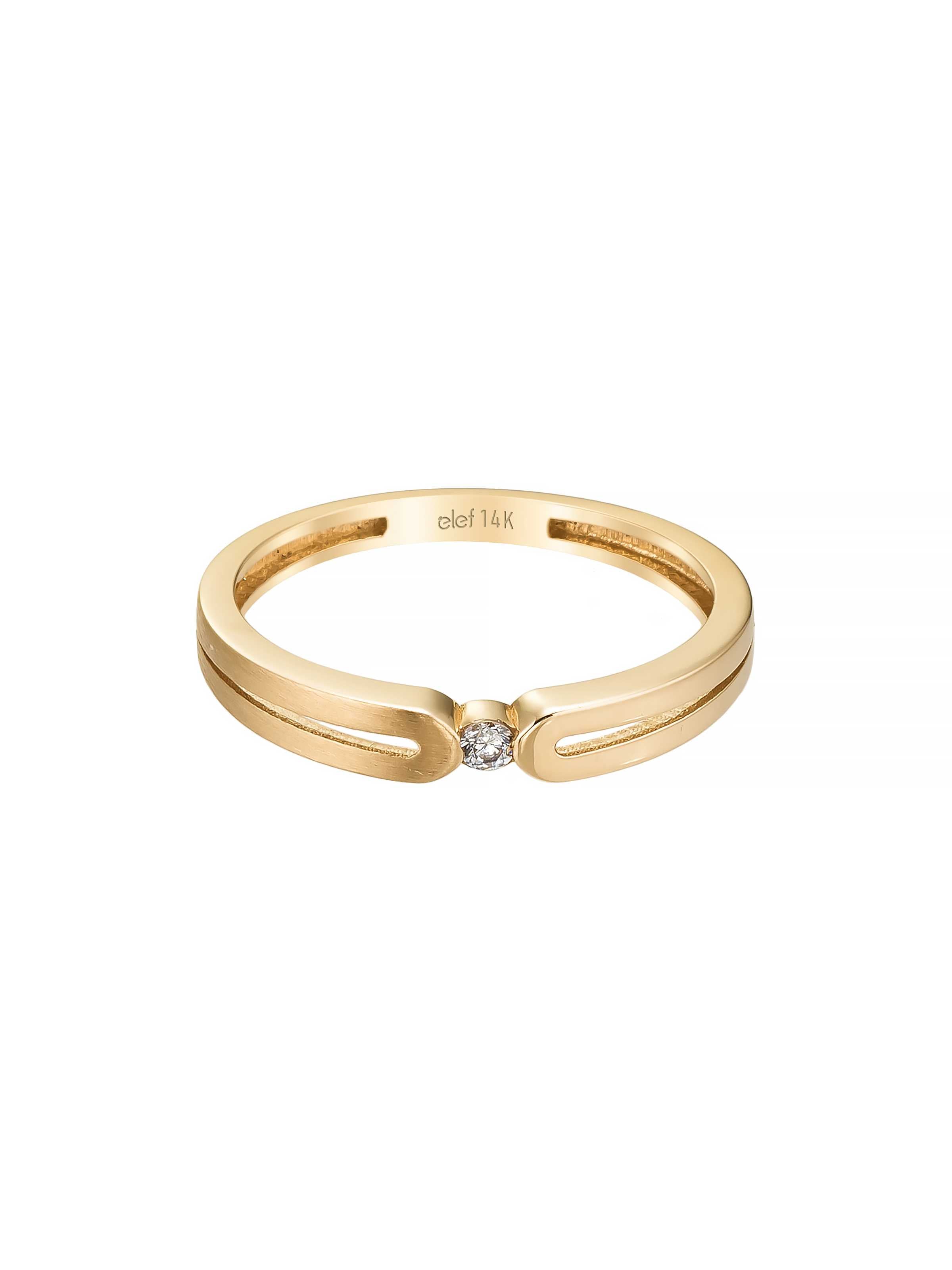 Tektaş Detaylı Modern 14K Altın Yüzük - Elef Kuyumculuk