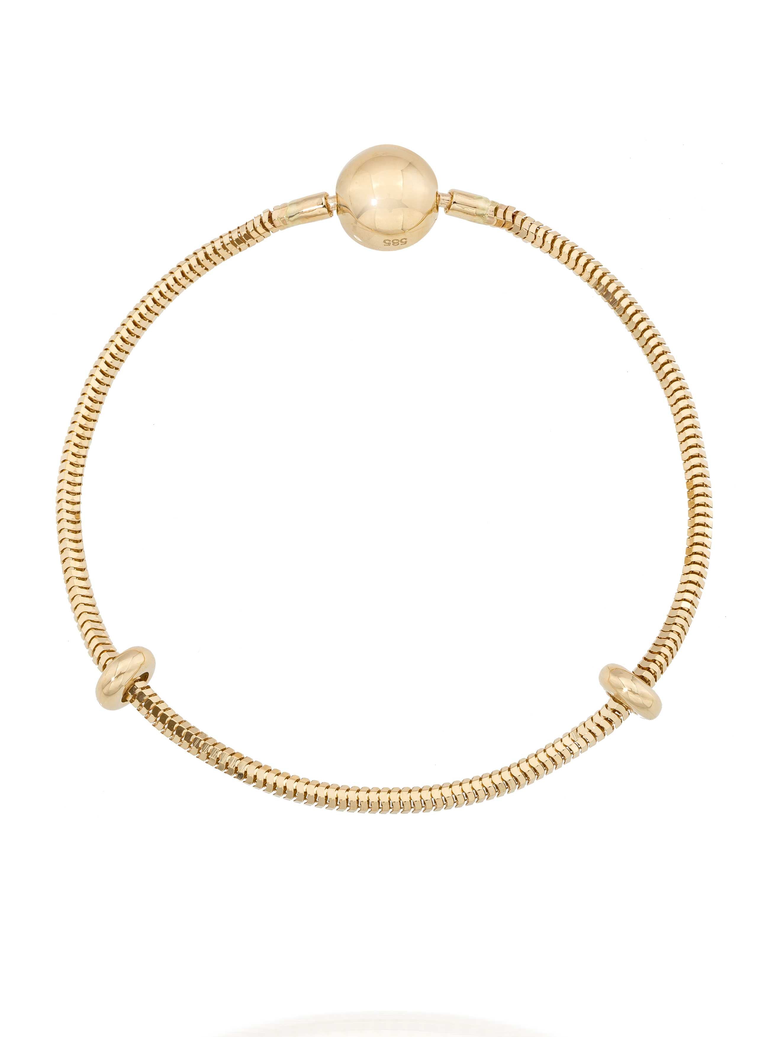 Yılan Zincir Top Kilitli Charm 14K Altın Bileklik - Elef Kuyumculuk
