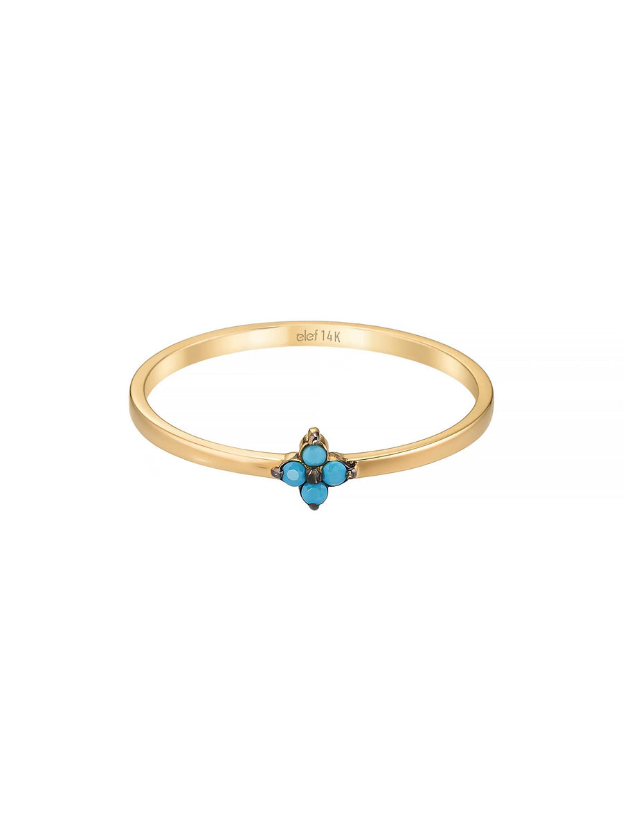 Turkuaz Çiçek Formlu Minimal 14K Altın Yüzük
