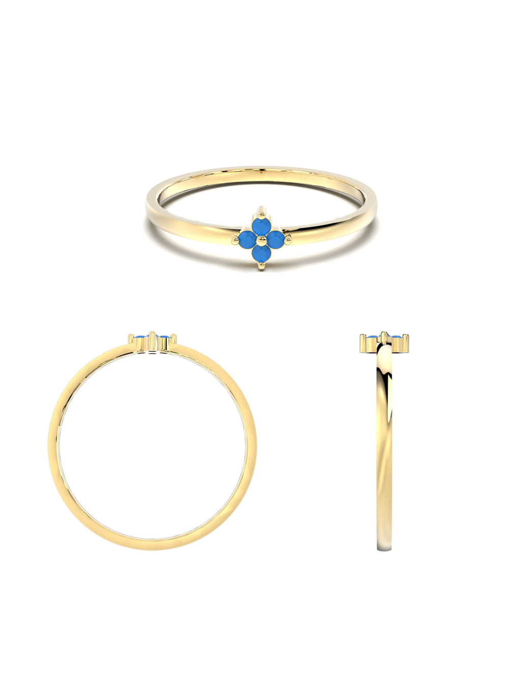Turkuaz Çiçek Formlu Minimal 14K Altın Yüzük - Elef Kuyumculuk