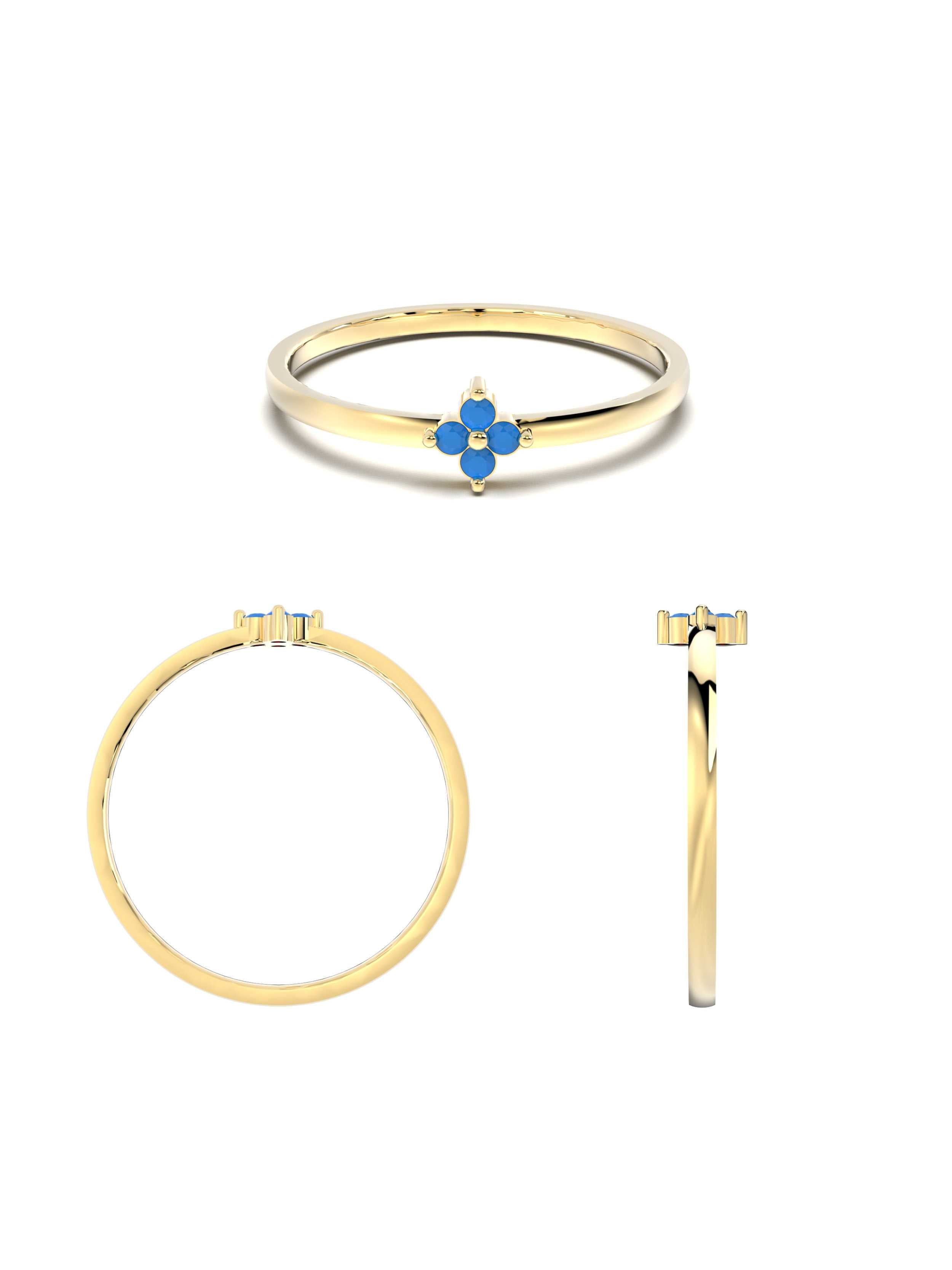 Turkuaz Çiçek Formlu Minimal 14K Altın Yüzük - Elef Kuyumculuk