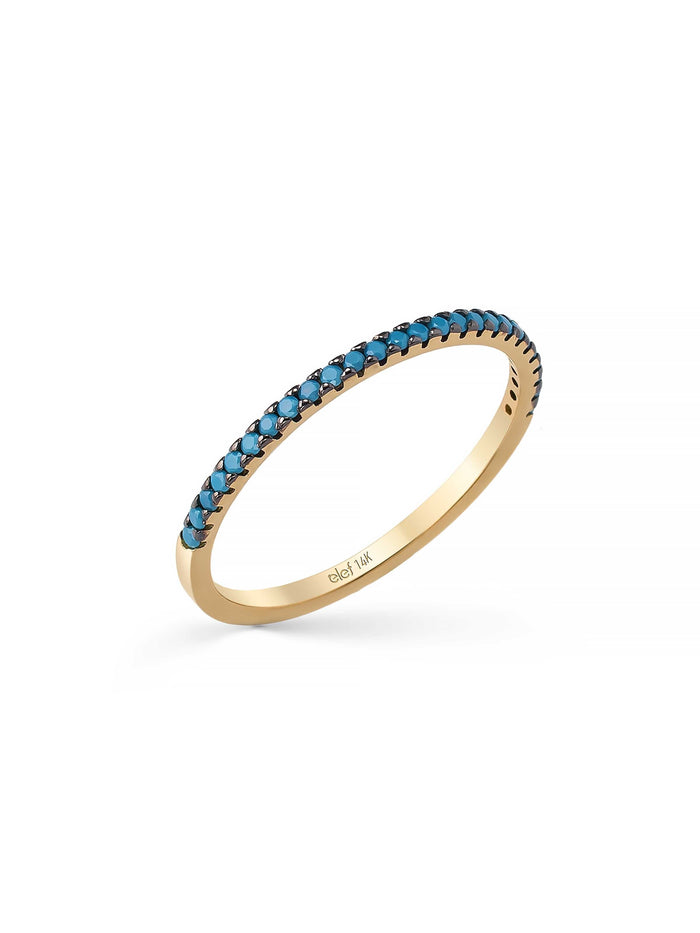 Turkuaz Taşlı Minimal Tamtur 14K Altın Yüzük