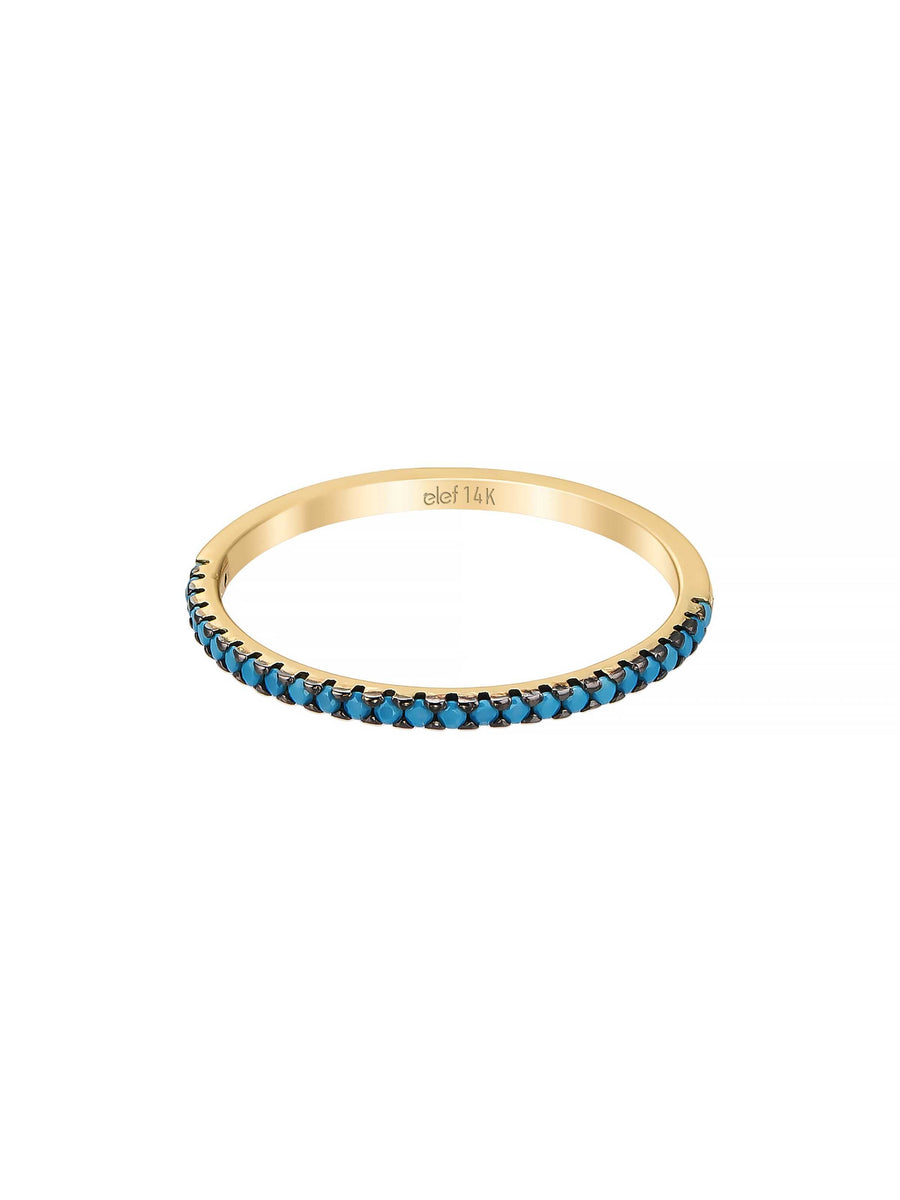 Turkuaz Taşlı Minimal Tamtur 14K Altın Yüzük