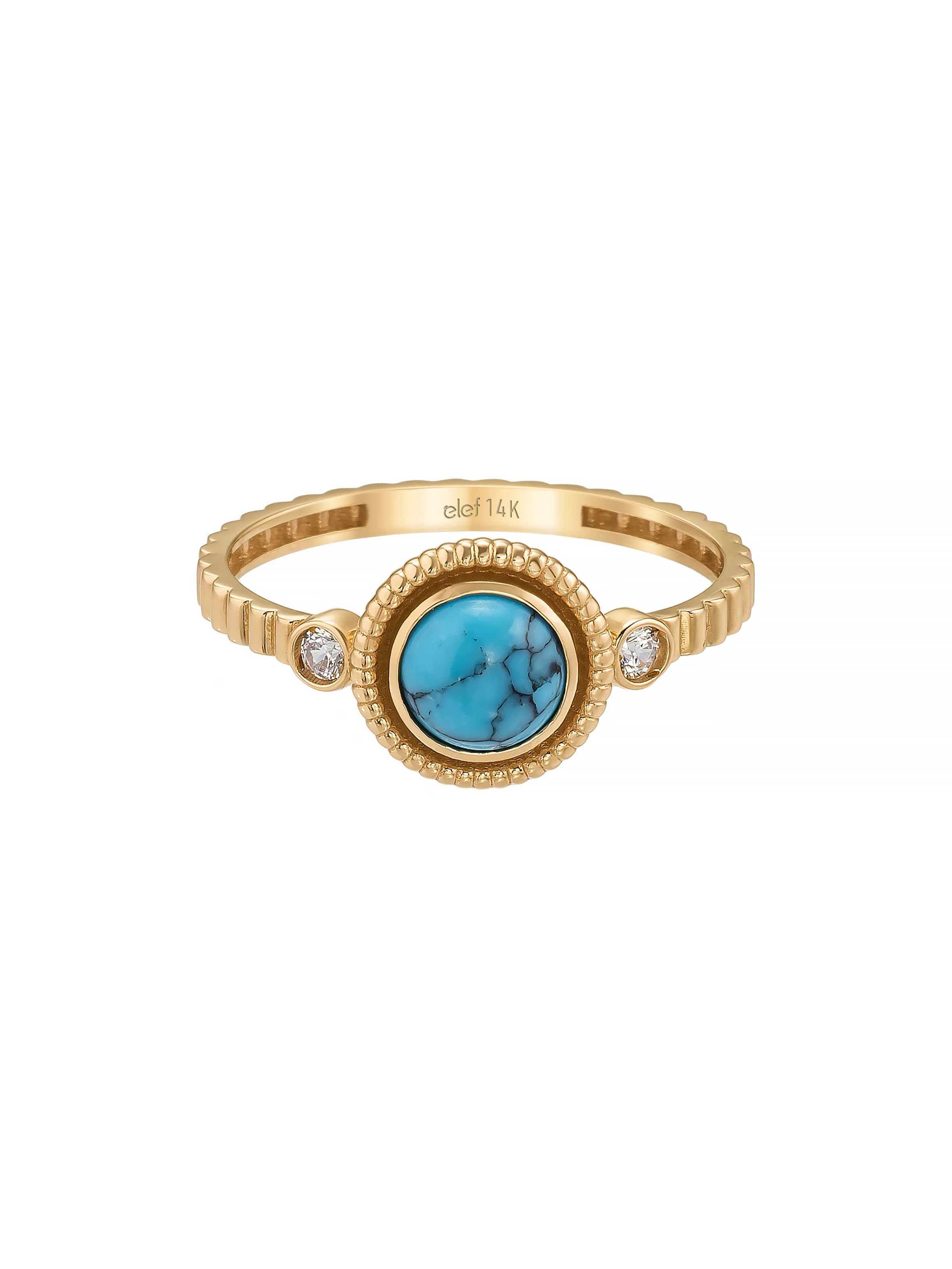 Turkuaz Taşlı Vintage 14K Altın Yüzük - Elef Kuyumculuk