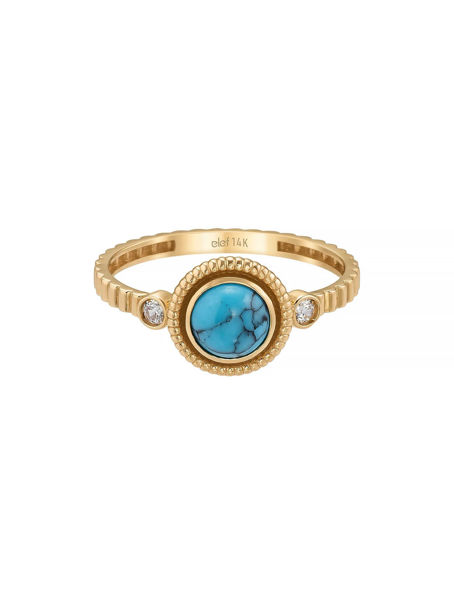 Turkuaz Taşlı Vintage 14K Altın Yüzük