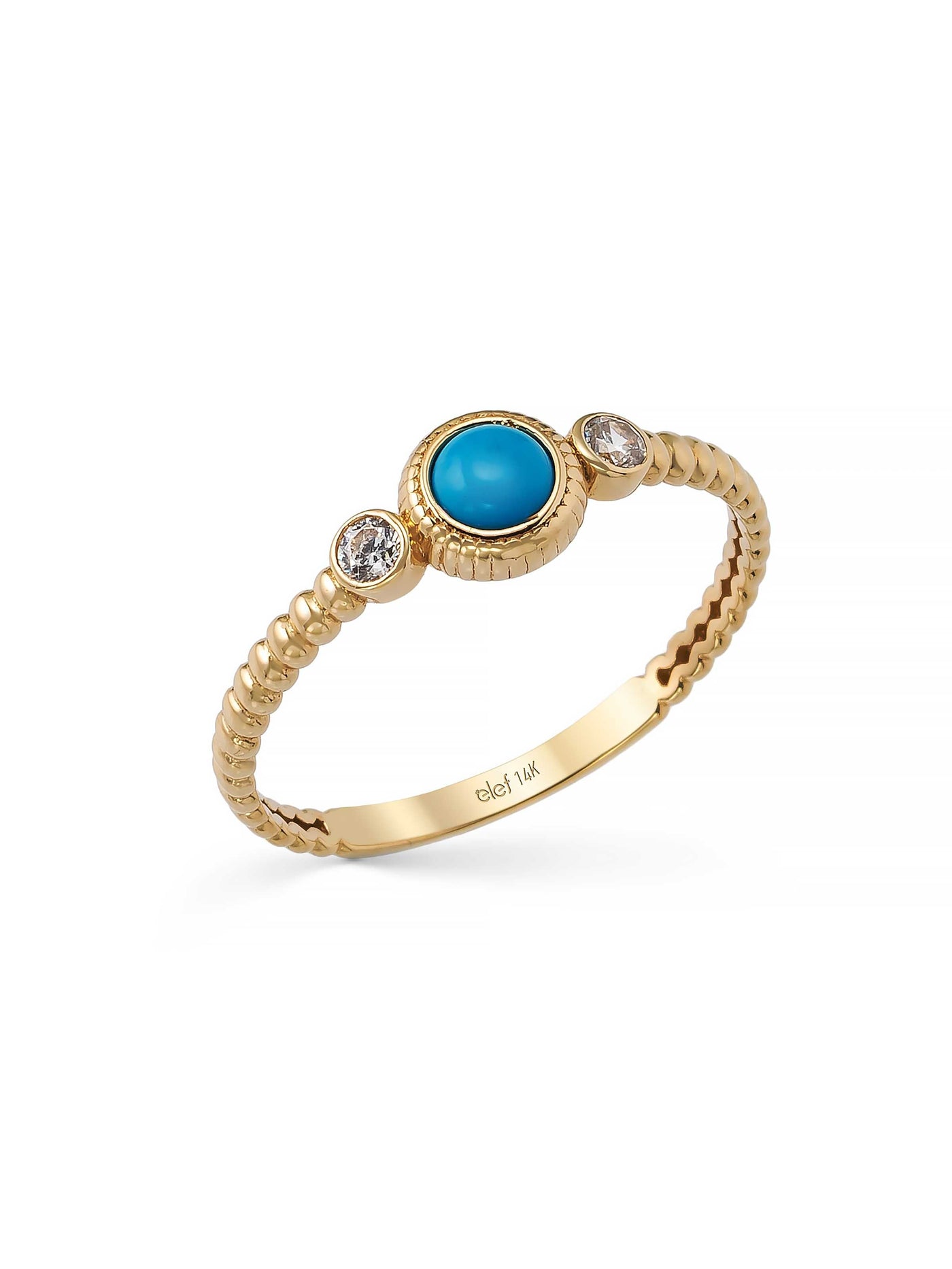 Turkuaz Taşlı Vintage Dokulu 14K Altın Yüzük - Elef Kuyumculuk