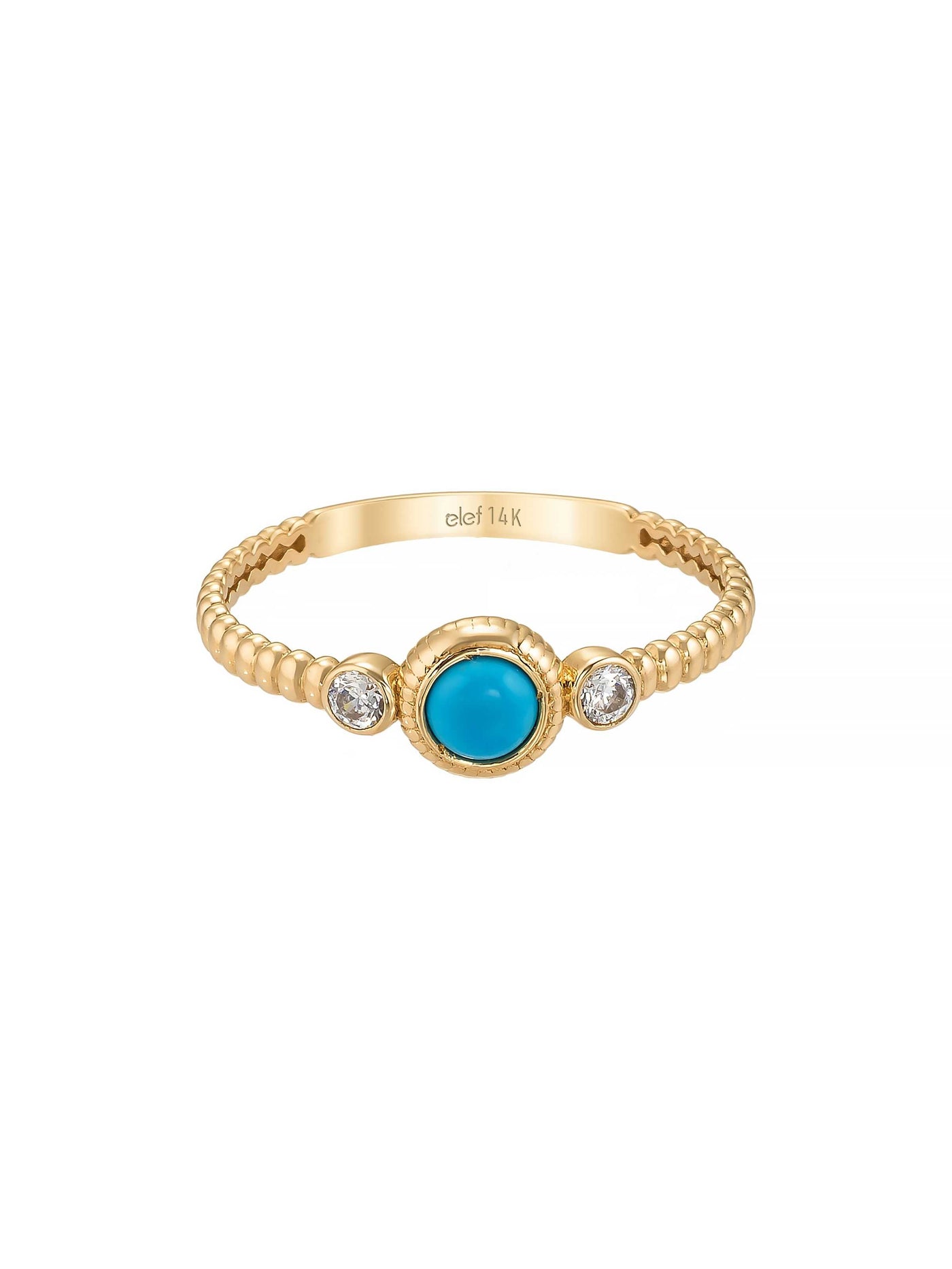 Turkuaz Taşlı Vintage Dokulu 14K Altın Yüzük - Elef Kuyumculuk