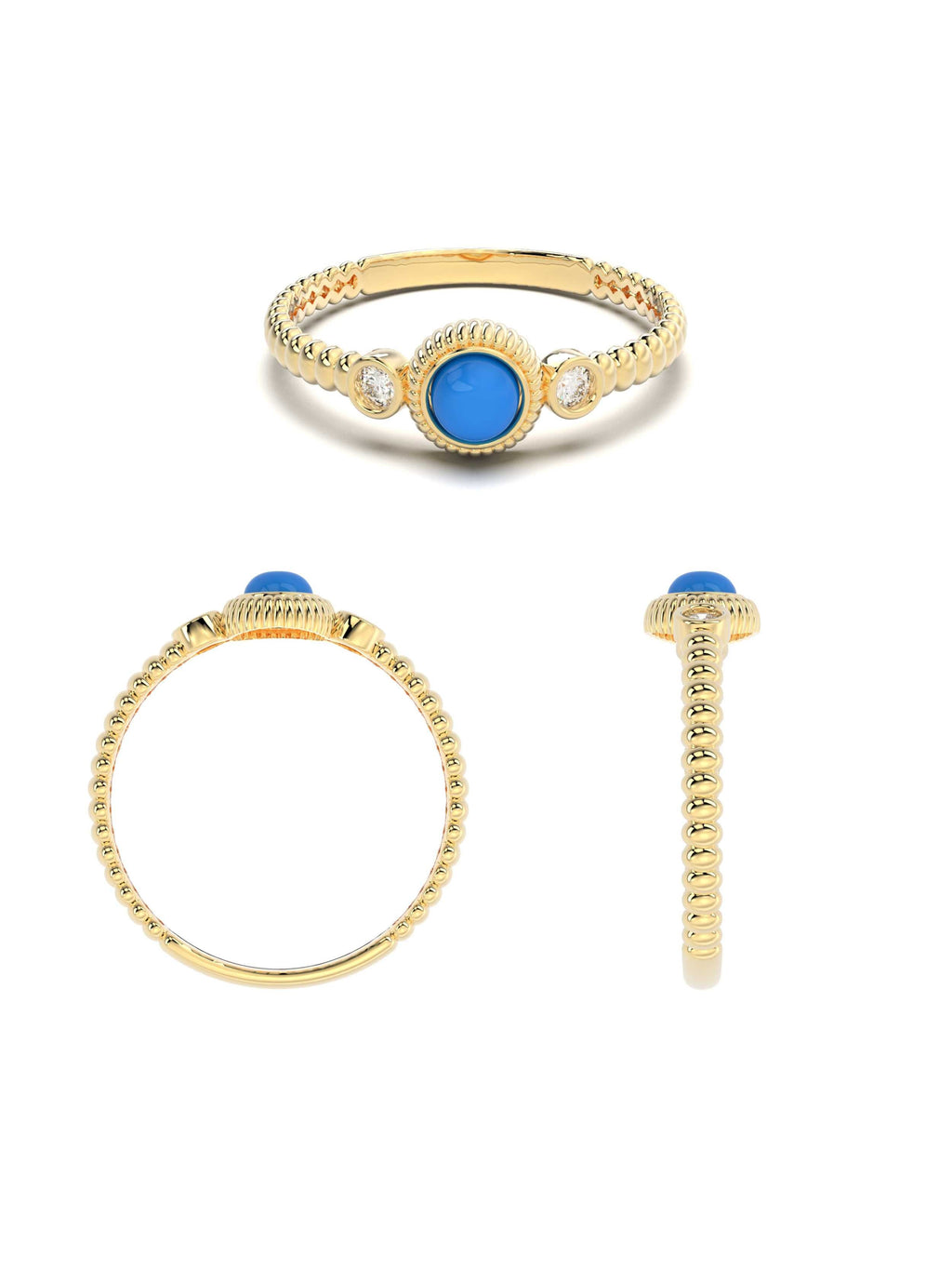 Turkuaz Taşlı Vintage Dokulu 14K Altın Yüzük - Elef Kuyumculuk