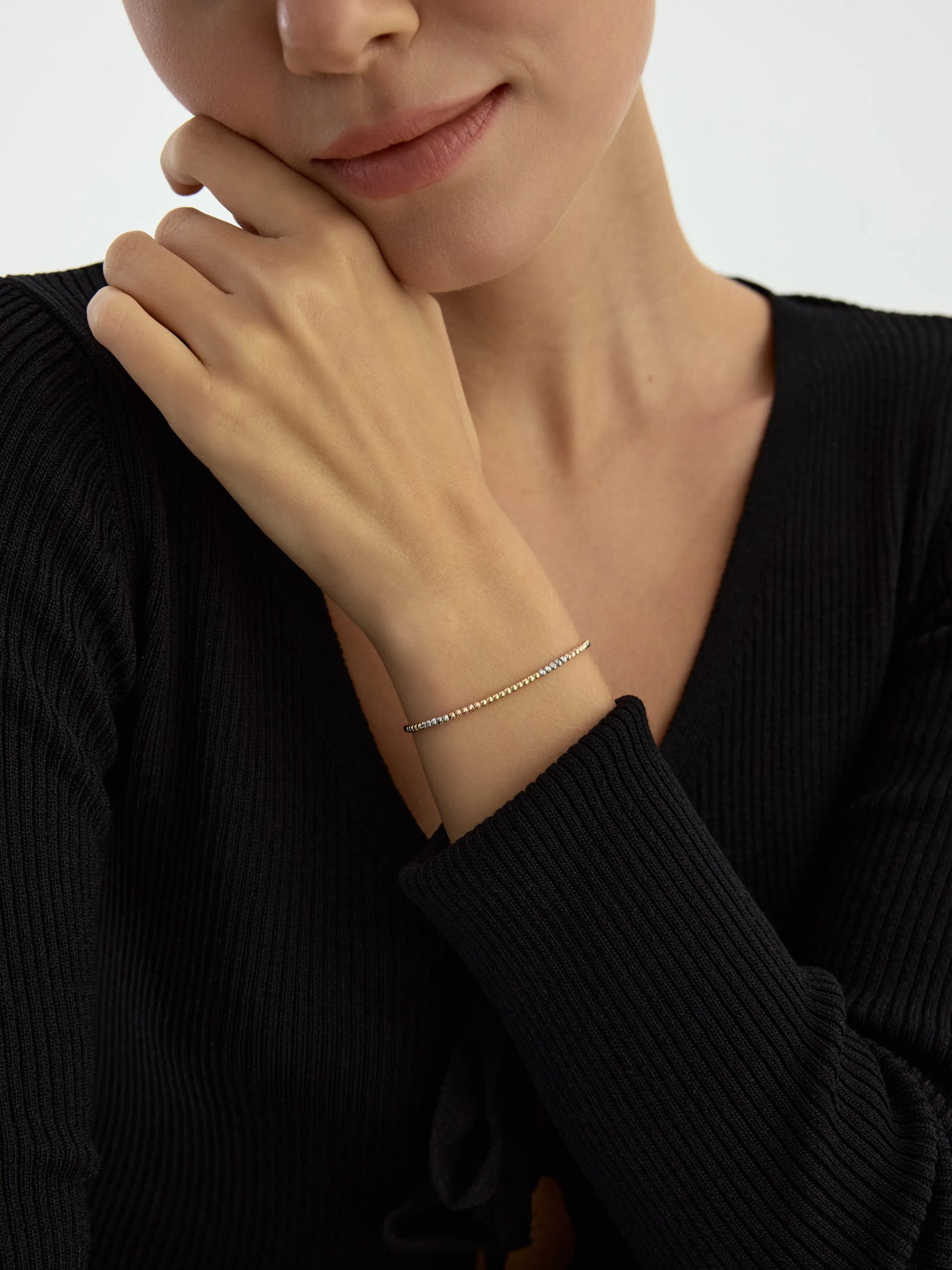 Üç Renk Sıra Dorika Toplu 14K Altın Bileklik - Elef Kuyumculuk