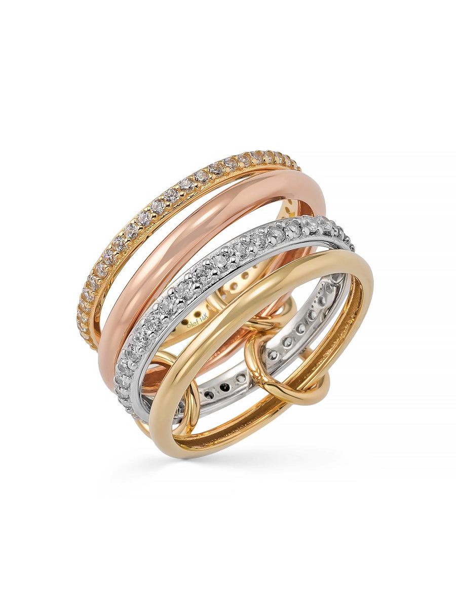 Üç Renkli Modern Tamtur 14K Altın Yüzük