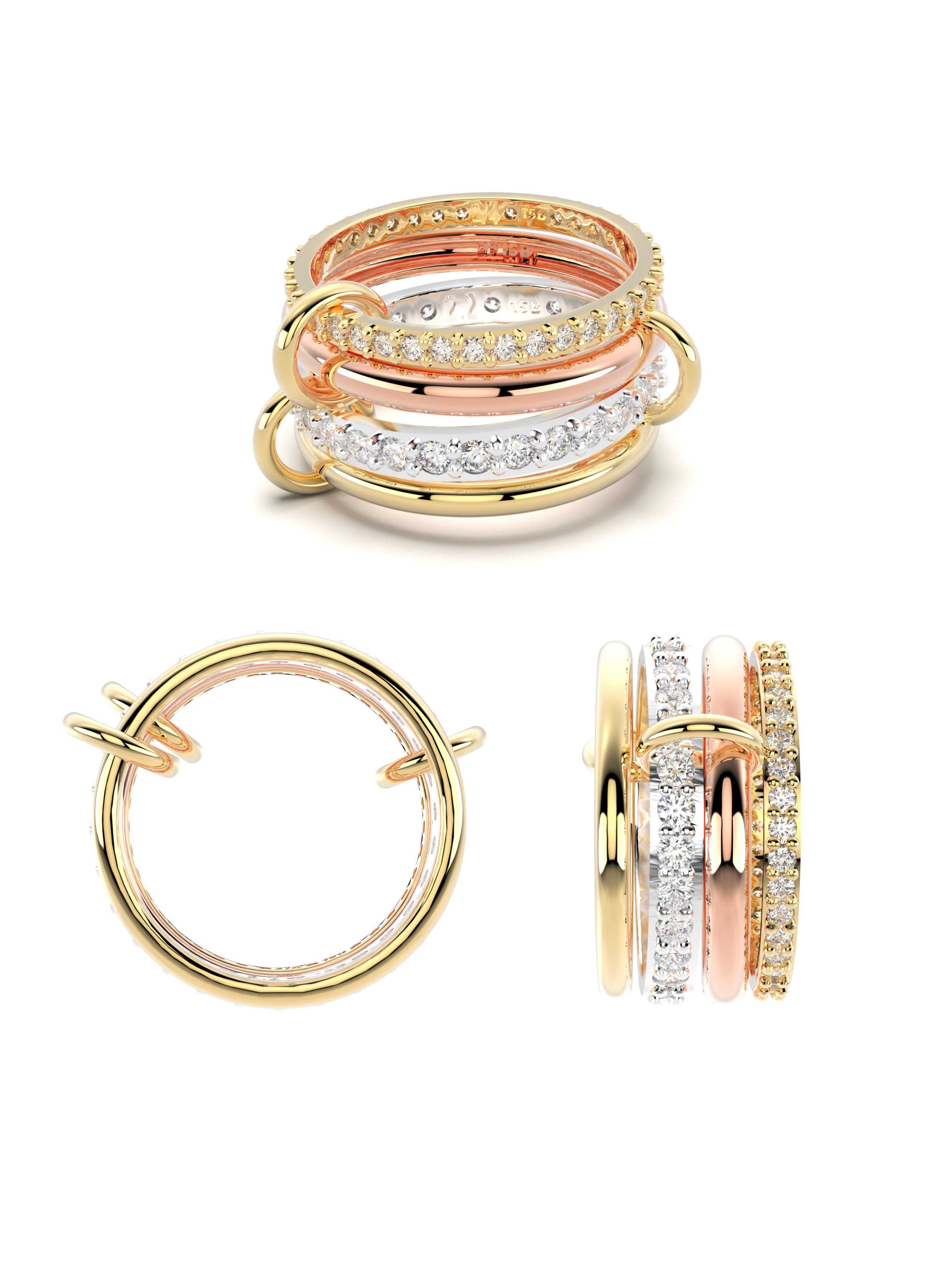 Üç Renkli Modern Tamtur 14K Altın Yüzük - Elef Kuyumculuk