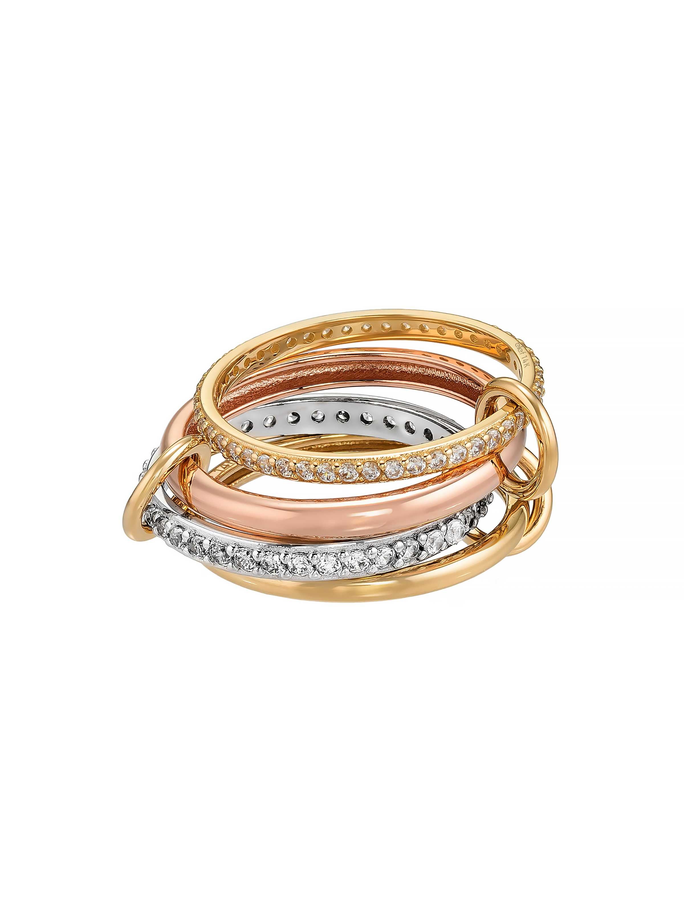 Üç Renkli Modern Tamtur 14K Altın Yüzük - Elef Kuyumculuk