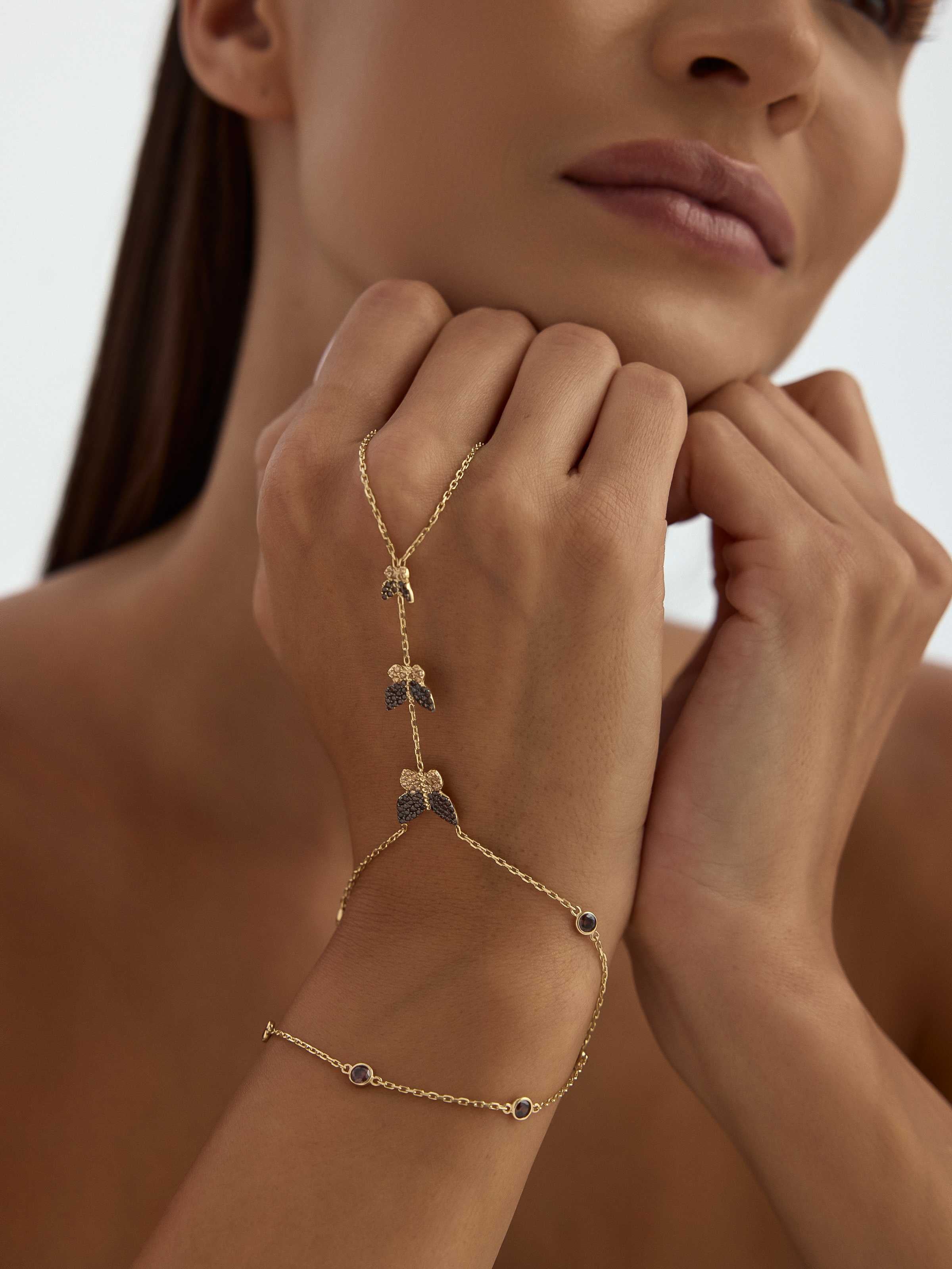 Üçlü Kelebek Figürlü Siyah Zirkon Taşlı 14K Altın Şahmeran - Elef Kuyumculuk