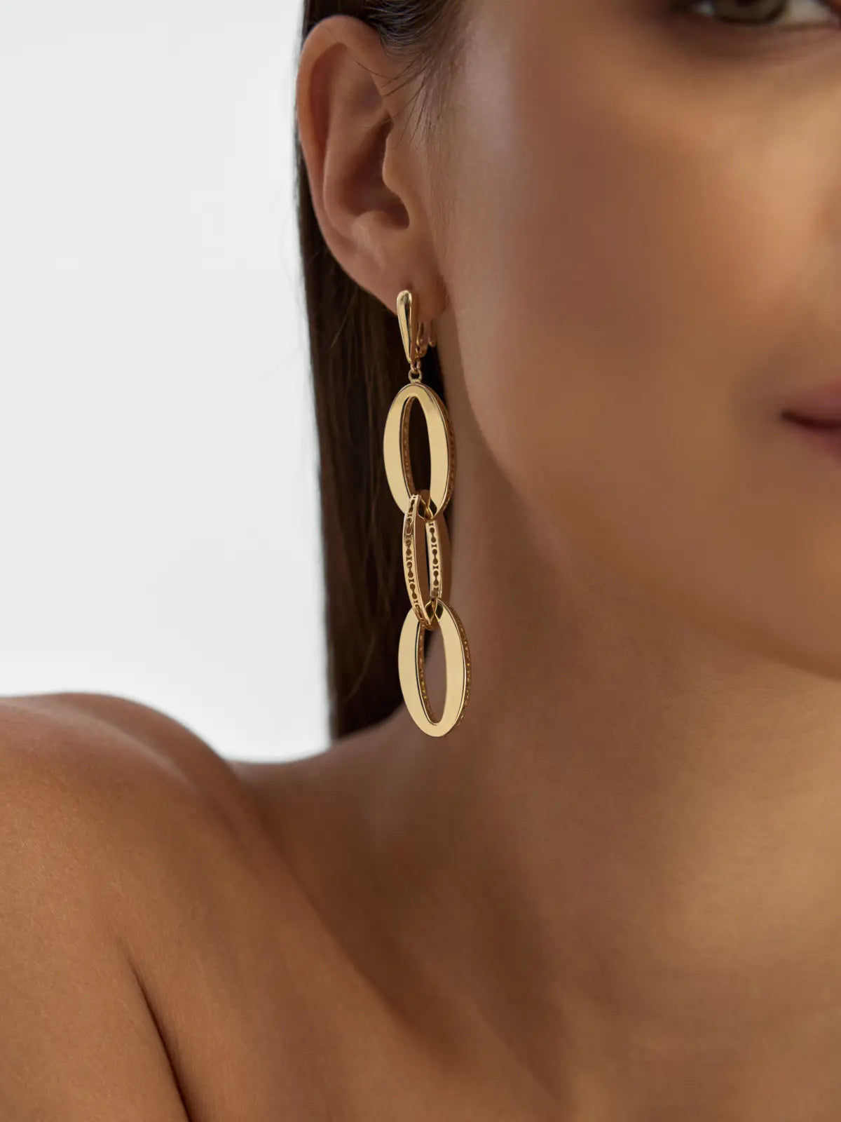 Üçlü Oval Halka 14K Altın Küpe - Elef Kuyumculuk