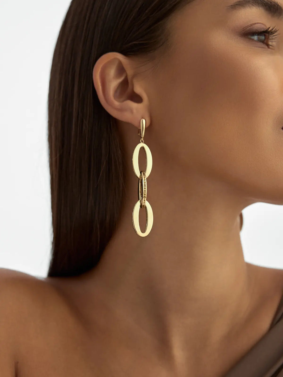Üçlü Oval Halka 14K Altın Küpe