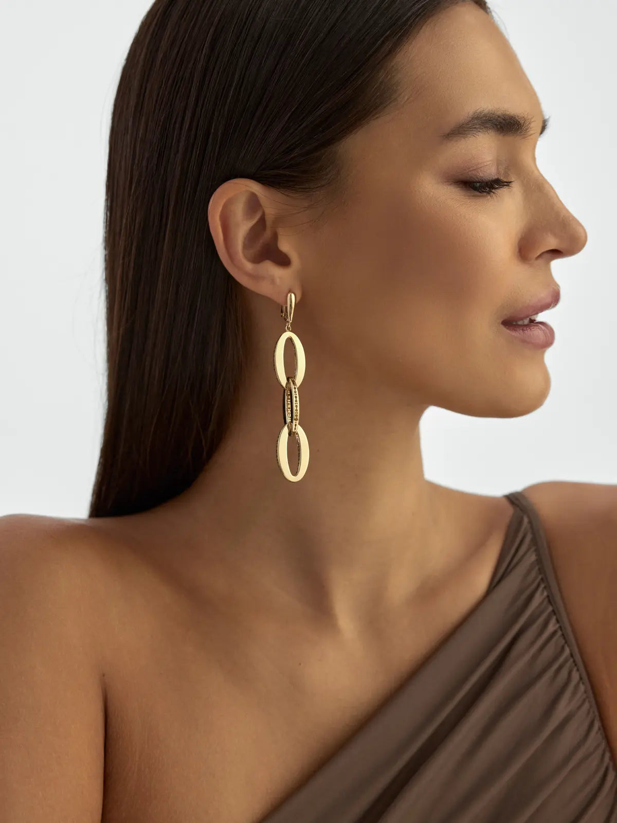 Üçlü Oval Halka 14K Altın Küpe - Elef Kuyumculuk