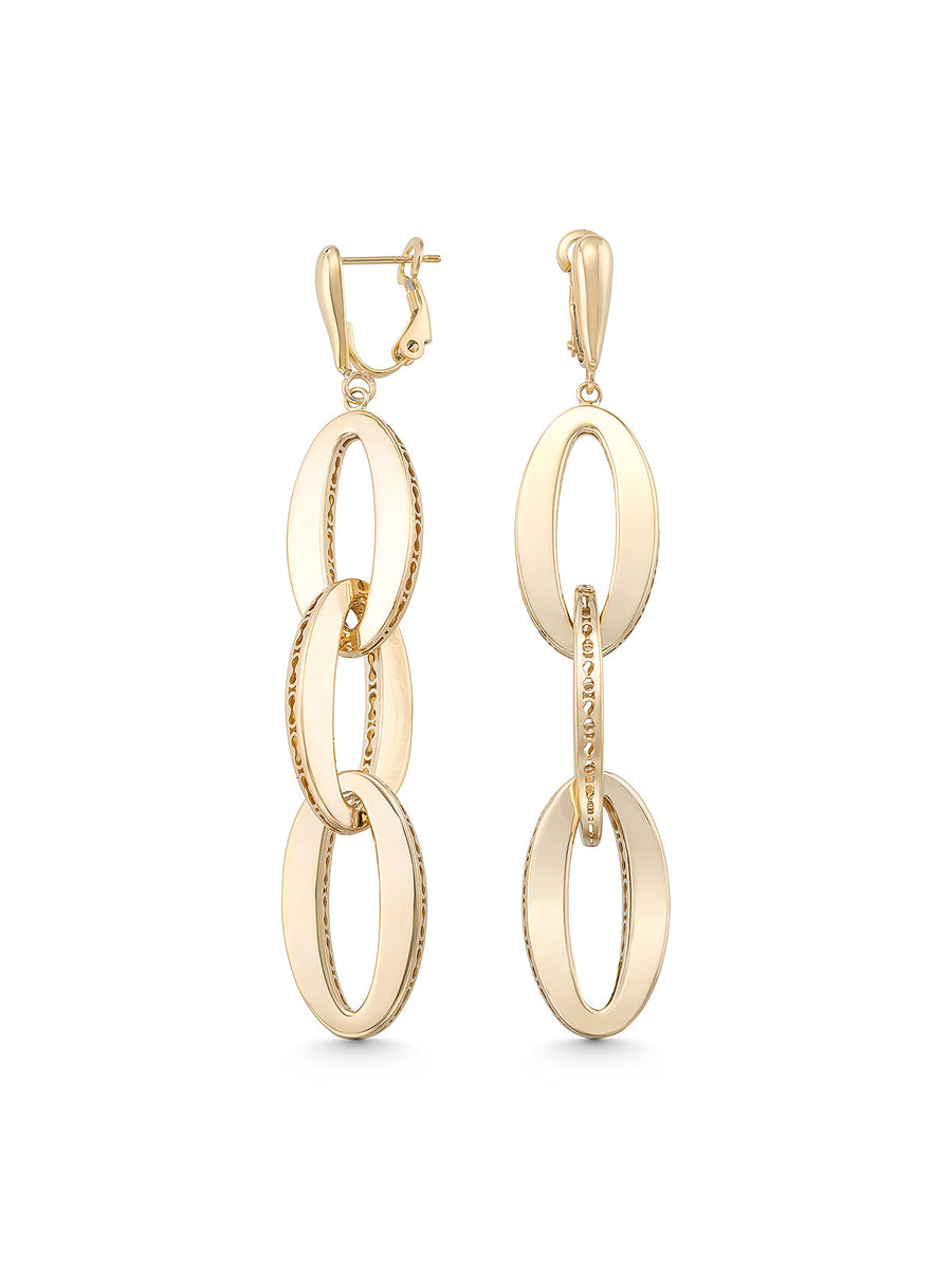 Üçlü Oval Halka 14K Altın Küpe