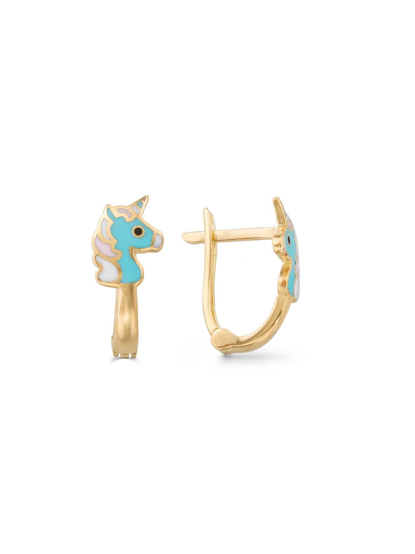 Unicorn Figürlü Mineli 14K Altın Çocuk Küpesi - Elef Kuyumculuk