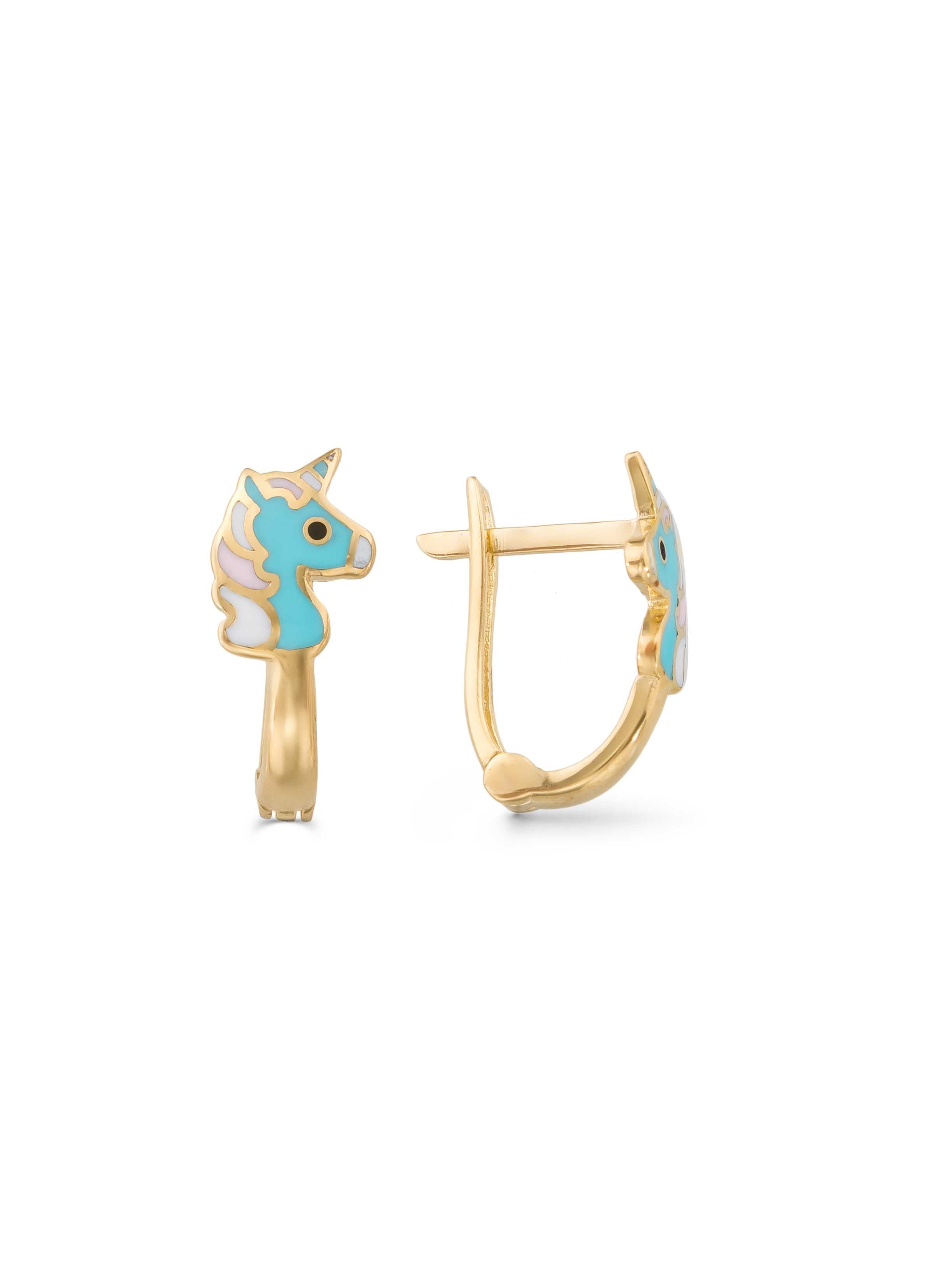 Unicorn Figürlü Mineli 14K Altın Çocuk Küpesi - Elef Kuyumculuk