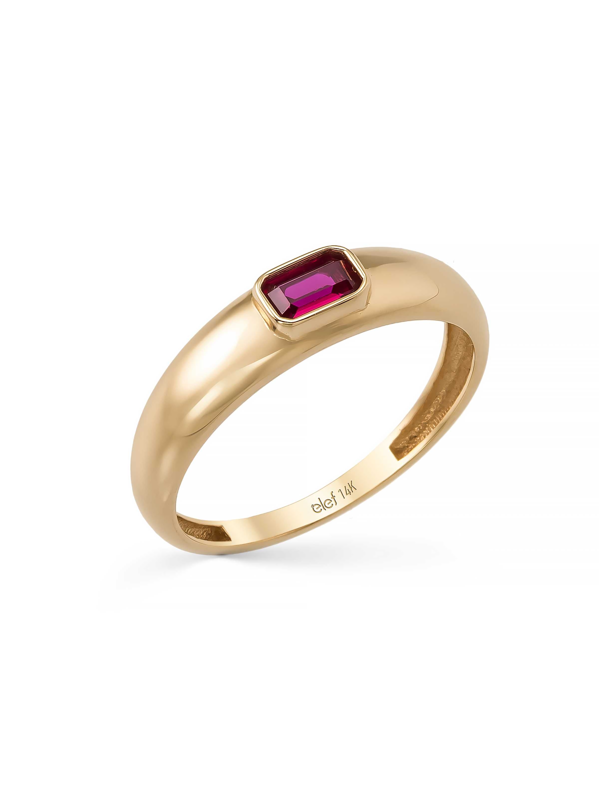 Yakut Rengi Taşlı Modern 14K Altın Yüzük - Elef Kuyumculuk