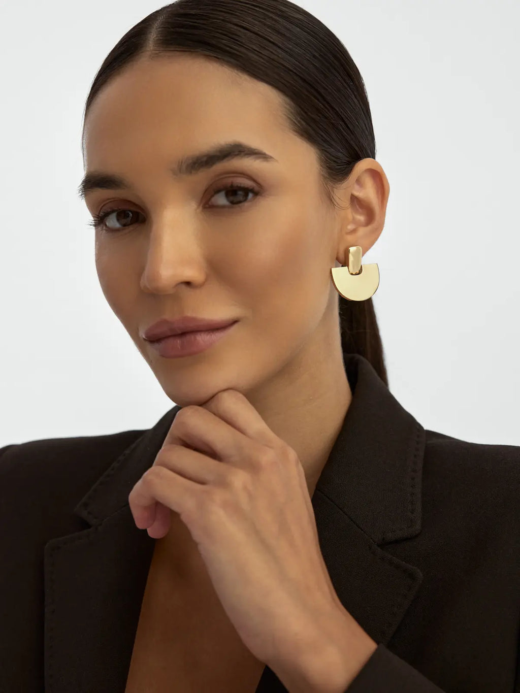 Yarım Daire Formlu 14K Altın Küpe - Elef Kuyumculuk