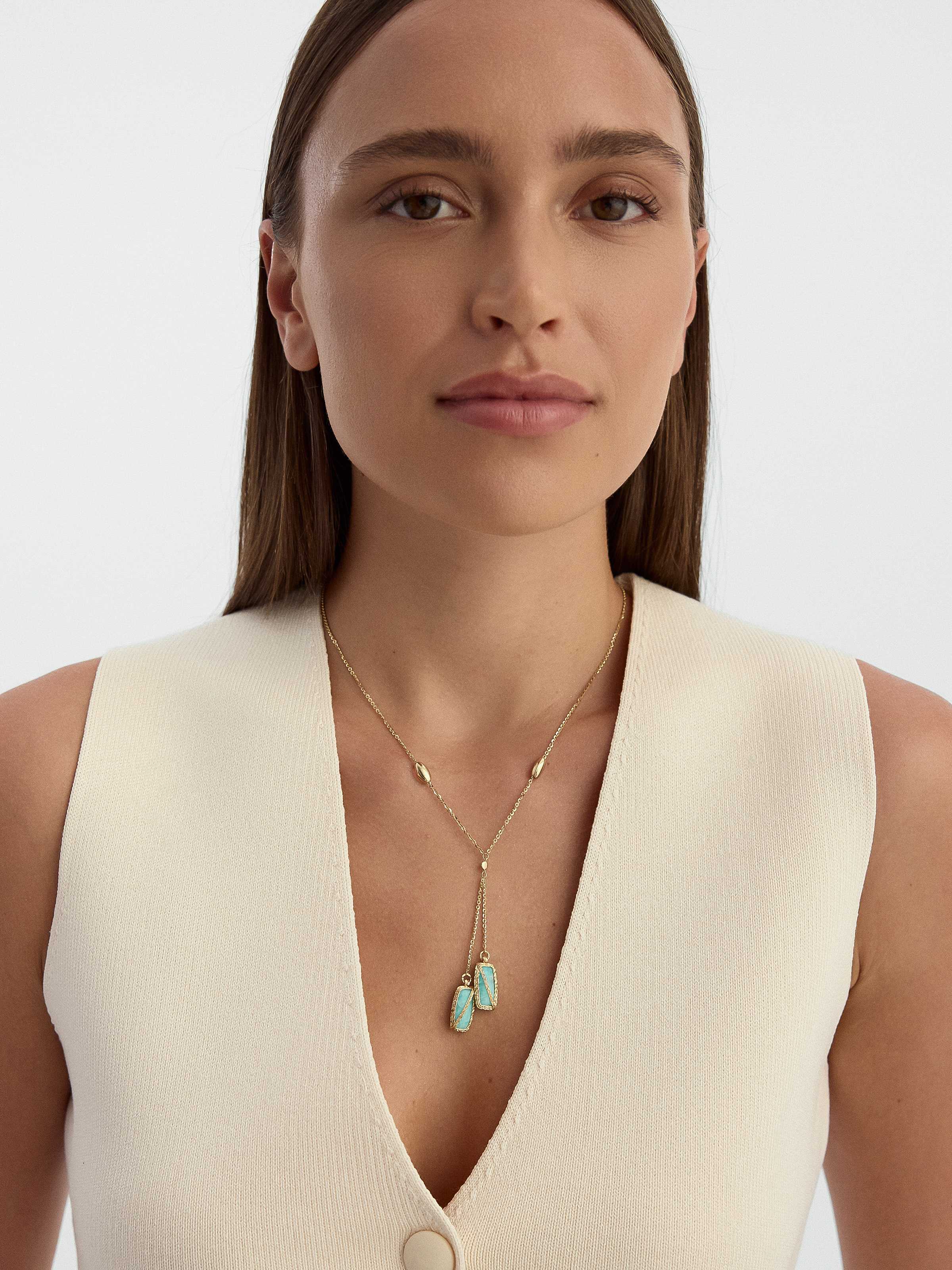 Yeşil Taşlı Modern 14K Altın Kolye - Elef Kuyumculuk