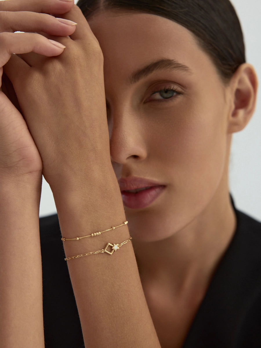 Yıldız ve Geometrik Formlu 14K Altın Bileklik