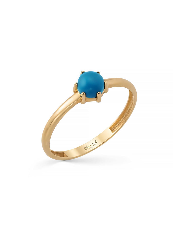 Yuvarlak Turkuaz Taşlı Minimal 14K Altın Yüzük